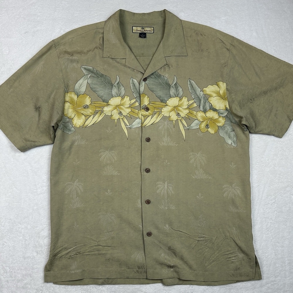 Tommy Bahama‎ 100% Silk Hawaiian Camp Shirt Men's Size Medium Beige Floral